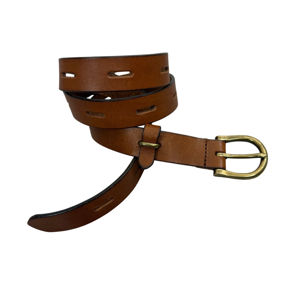 Madewell Belt Womens Medium Brown Genuine Italian Leather Adjustable Brass Buckl